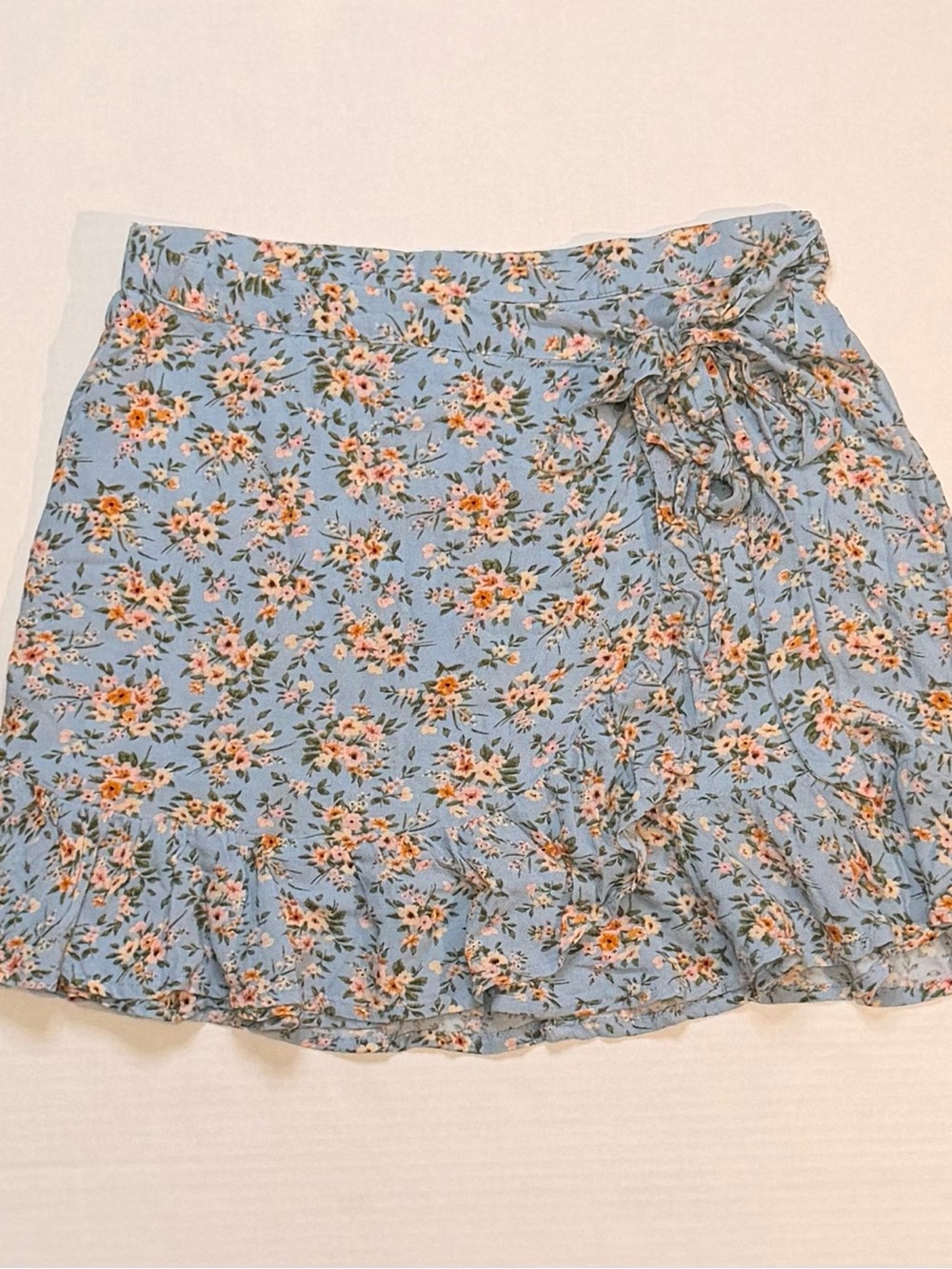 American Eagle Outfitters Light Blue Floral Summer Wrap Mini Skirt